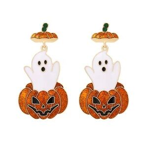 Boo to You Ghost Pumpkin Earrings set in Gold